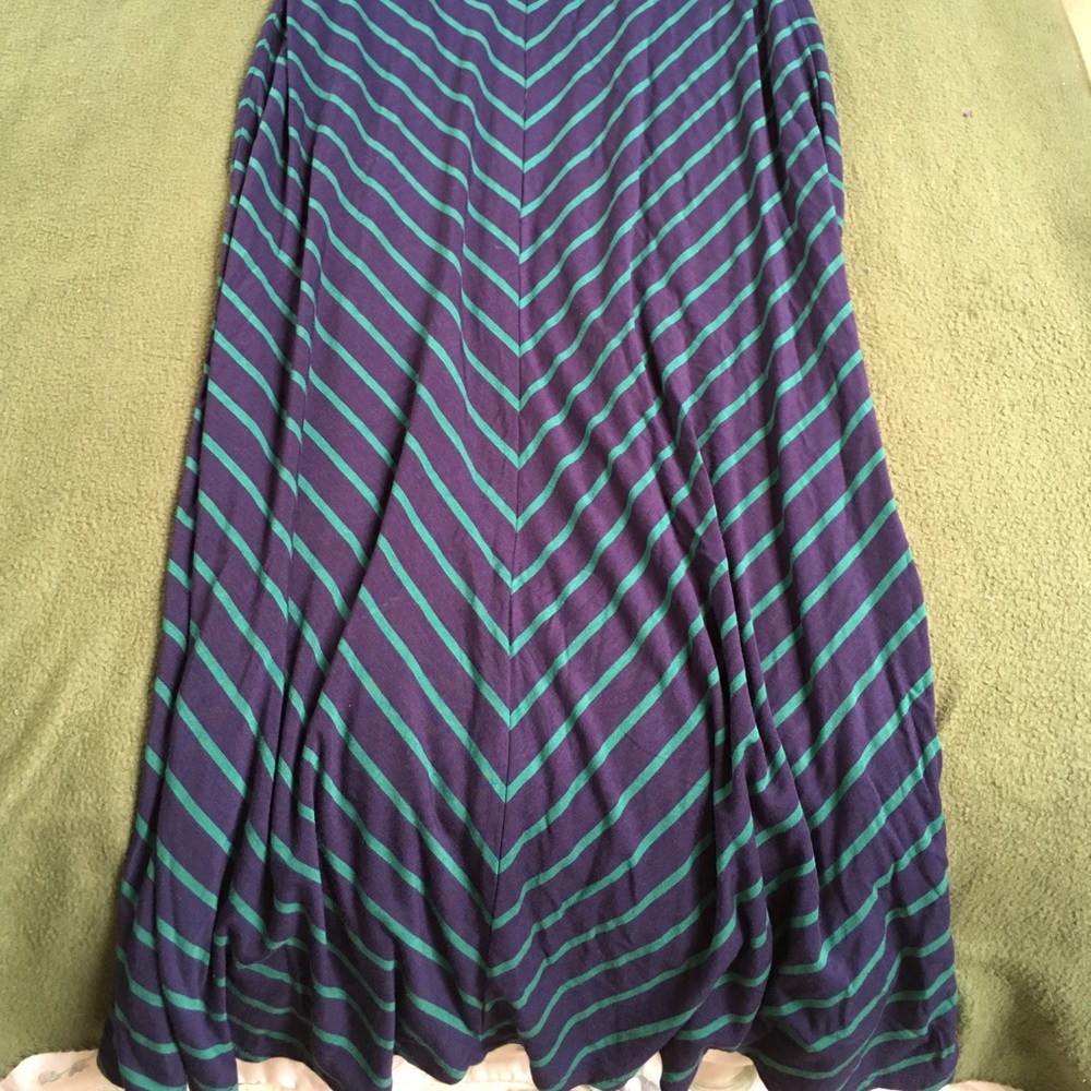 Blue and green v striped maxi skirt